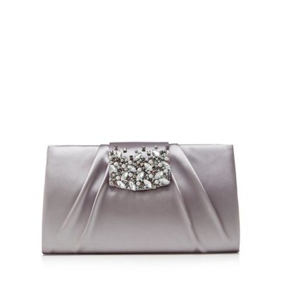 Grey satin embellished clutch bag